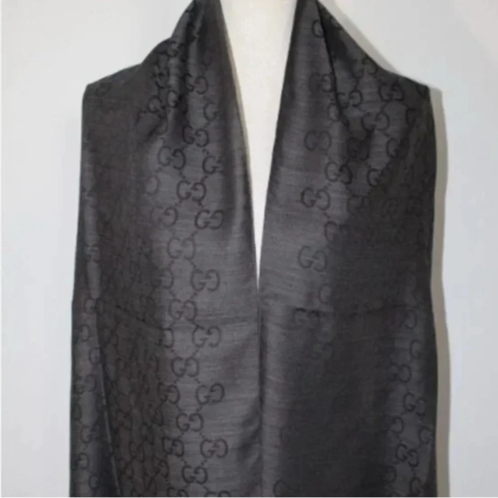 Gucci Black GG Wool Monogram Scarf